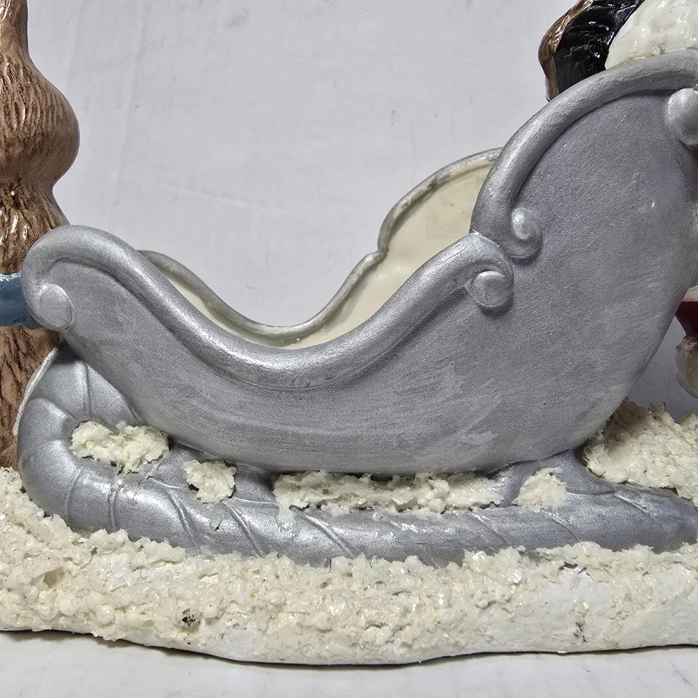 Vintage Christmas Santa Reindeer Sleigh Toys Planter Handpainted Mold,